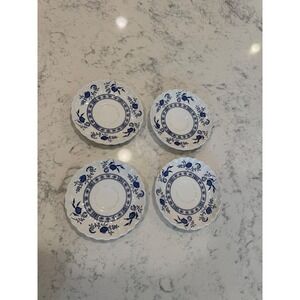 Vintage J&G Meakin England Classic White Nordic Blue Floral Scalloped Saucers(4)